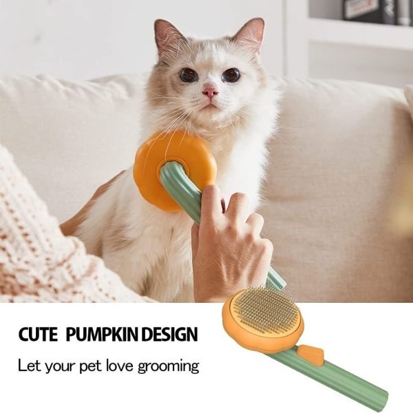 Pet Pumpkin Brush, Pet Grooming Self Cleaning Slicker Brush For Dogs Cats Puppy Rabbit, Cat Brush Grooming Gently Removes Loose Undercoat, Mats Tangled Hair Slicker Brush - Image 3