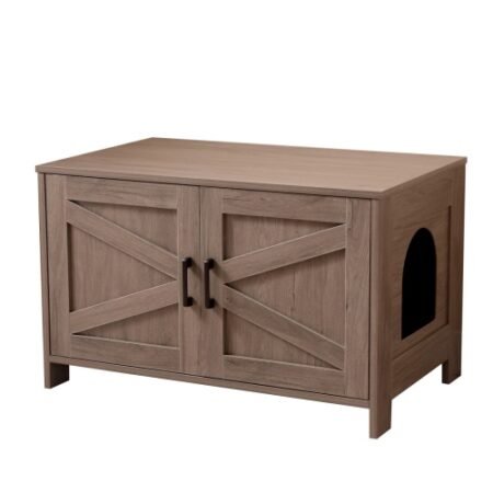 Cat Litter Box Enclosure, Litter Box Furniture Hidden With Barn Door, Wooden Cat Washroom Furniture, Cat House, End Table, Fit Most Of Litter Box - Image 9