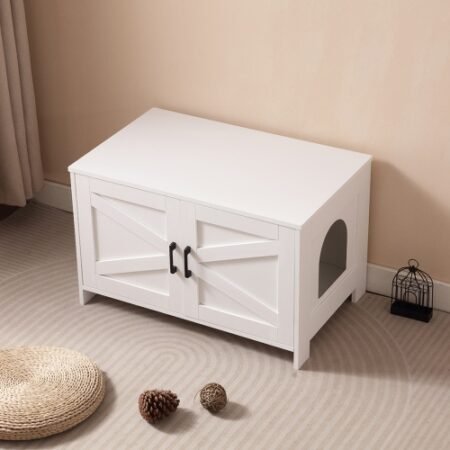 Cat Litter Box Enclosure, Litter Box Furniture Hidden With Barn Door, Wooden Cat Washroom Furniture, Cat House, End Table, Fit Most Of Litter Box - Image 8