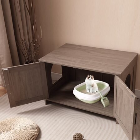 Cat Litter Box Enclosure, Litter Box Furniture Hidden With Barn Door, Wooden Cat Washroom Furniture, Cat House, End Table, Fit Most Of Litter Box - Image 4