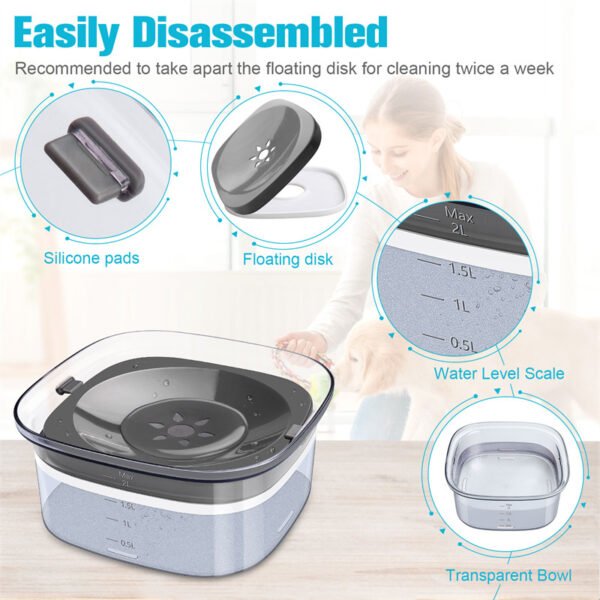 70oz Dog Water Bowl Large Capacity Spill Proof Dog Bowl Transparent 2L Visible Water Level Slow Drinking Bowl For Dogs And Cats Pet Products - Image 5