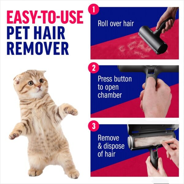 Pet Hair Remover With Reusable Sticky Applicator - Black Cat And Dog Hair Remover For Furniture, Sofas, Carpets, Clothing And Bedding - Portable Multi-Surface Hair Removal Tool - Image 4