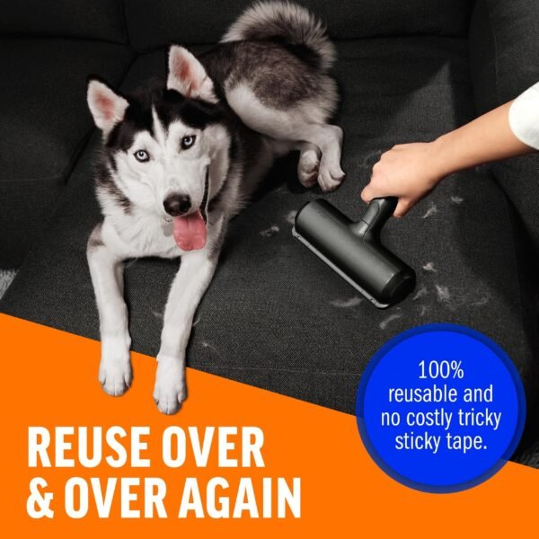 Pet Hair Remover With Reusable Sticky Applicator - Black Cat And Dog Hair Remover For Furniture, Sofas, Carpets, Clothing And Bedding - Portable Multi-Surface Hair Removal Tool - Image 7