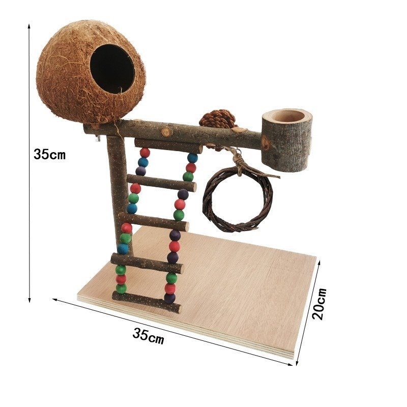 Solid Wood Parrot Training Station – Bird Shelf & Toys - Image 3