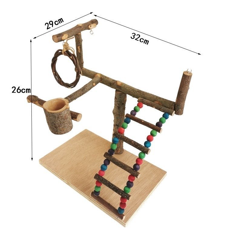 Solid Wood Parrot Training Station – Bird Shelf & Toys - Image 5