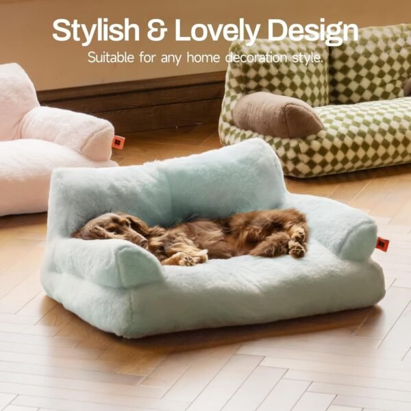 MEWOOFUN Plush Cat Bed For Indoor Cats - Washable 26x19x13 Inch Pet Couch With Non-Slip Bottom, Fluffy Small Dog Bed For Puppies & Kittens, Blue - Image 6