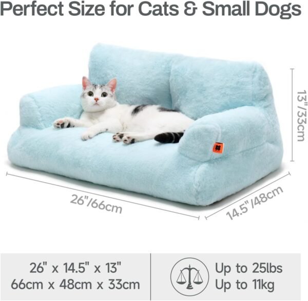 MEWOOFUN Plush Cat Bed For Indoor Cats - Washable 26x19x13 Inch Pet Couch With Non-Slip Bottom, Fluffy Small Dog Bed For Puppies & Kittens, Blue - Image 5