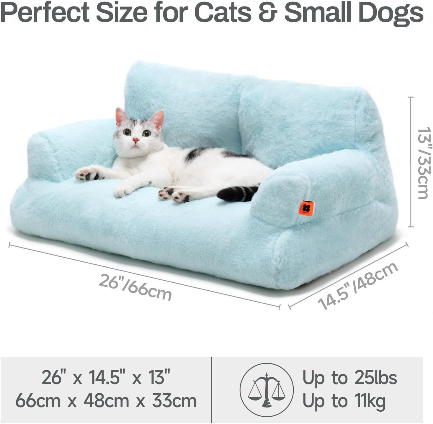 MEWOOFUN Plush Cat Bed For Indoor Cats - Washable 26x19x13 Inch Pet Couch With Non-Slip Bottom, Fluffy Small Dog Bed For Puppies & Kittens, Blue - Image 5