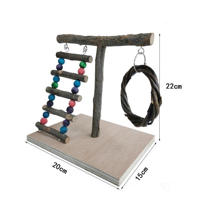 Solid Wood Parrot Training Station – Bird Shelf & Toys - Image 6
