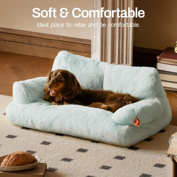 MEWOOFUN Plush Cat Bed For Indoor Cats - Washable 26x19x13 Inch Pet Couch With Non-Slip Bottom, Fluffy Small Dog Bed For Puppies & Kittens, Blue - Image 9